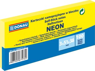Kleepuvad märkmelehed 51 x 38 mm, 3 plokki, neoonkollane