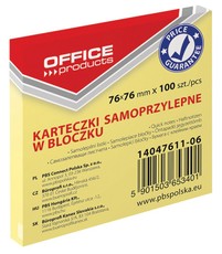 OFFICE kleepuvad märkmelehed, 76 × 76 mm, 100 lehte, kollane