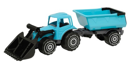 PLASTO Eeslaaduriga traktor koos treileriga, sinine, 56 cm